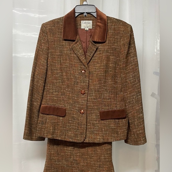 Collections for Le Suit Tweed 2 piece Suit Skirt Blazer Brown - Picture 3 of 9